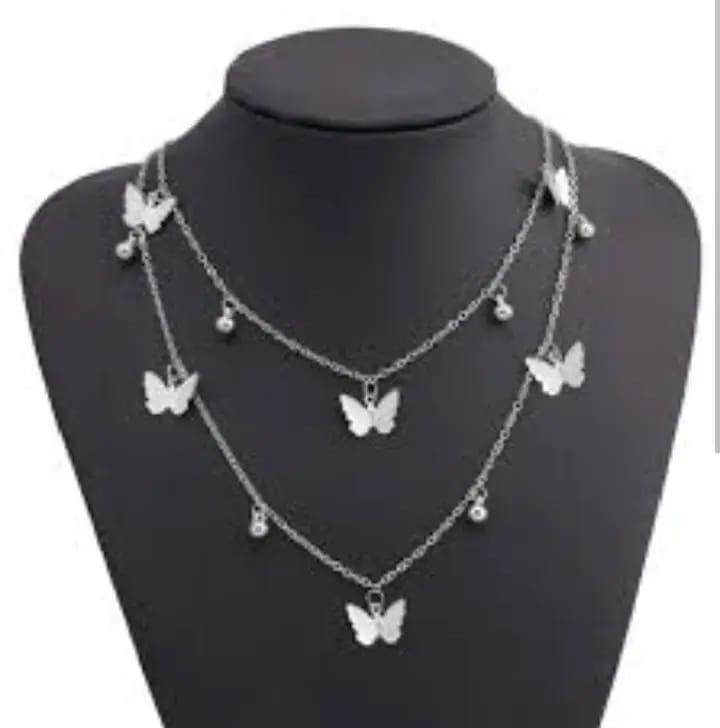 Elegant Silver-Tone Butterfly Necklace & Ear Cuff Set