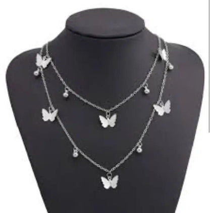 Elegant Silver-Tone Butterfly Necklace & Ear Cuff Set