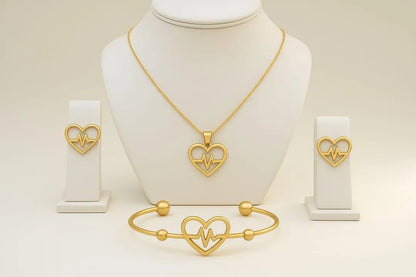 Gold Heartbeat Necklace Bracelet For Woman's