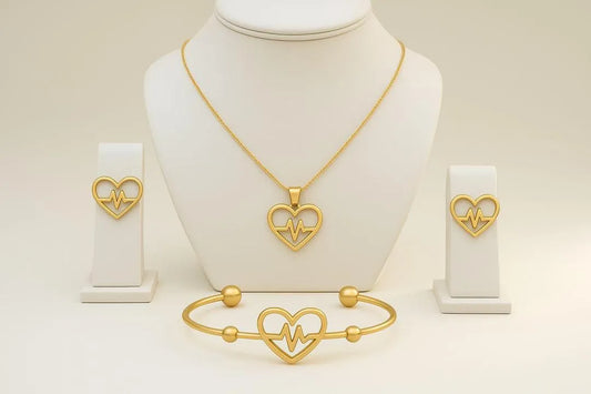 Gold Heartbeat Necklace Bracelet For Woman's