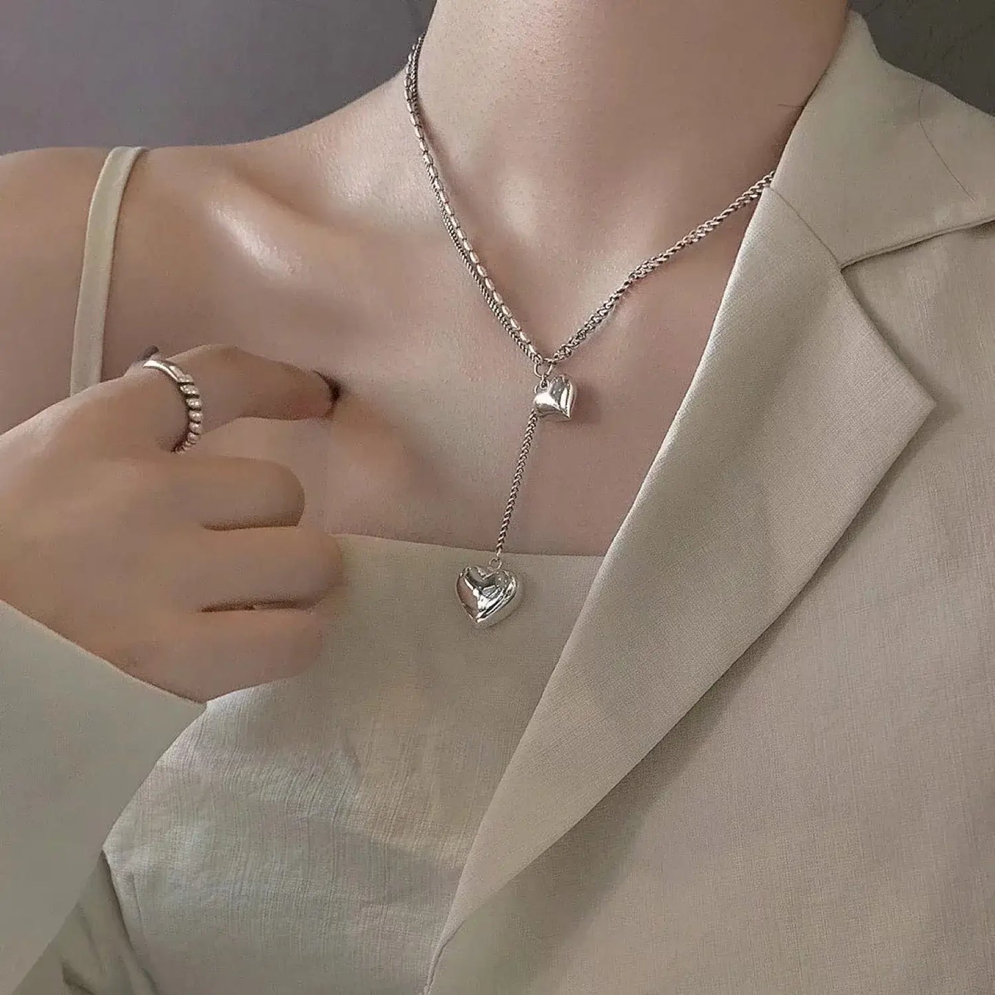 Elegant Titanium Heart Y-Necklace