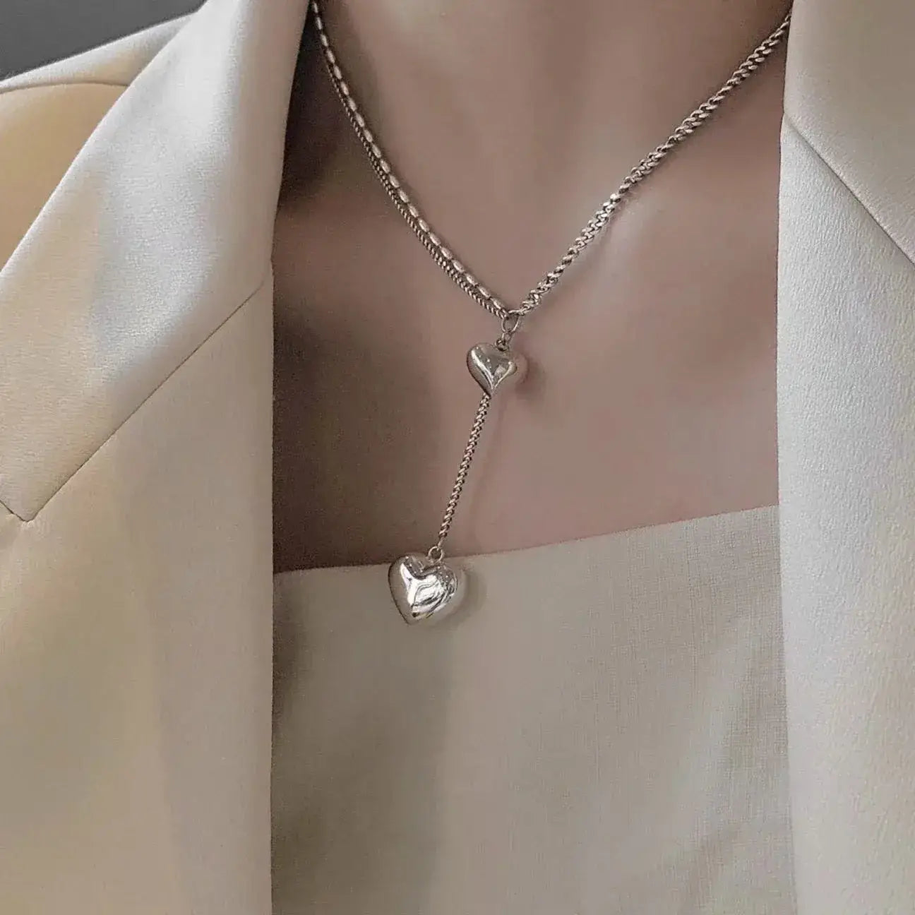 Elegant Titanium Heart Y-Necklace