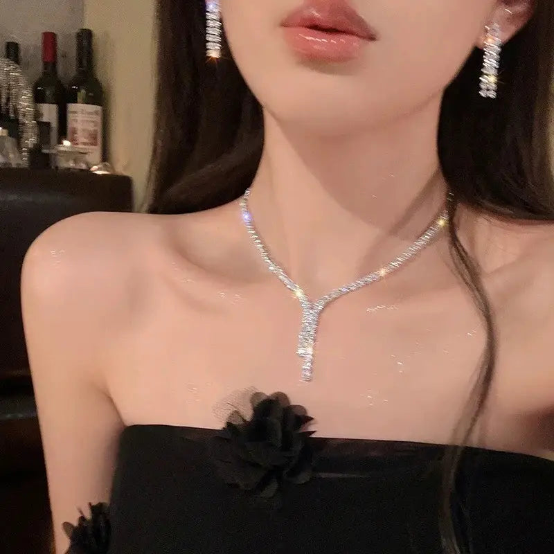 Full Diamond Claw Chain Necklace Set For Woman's