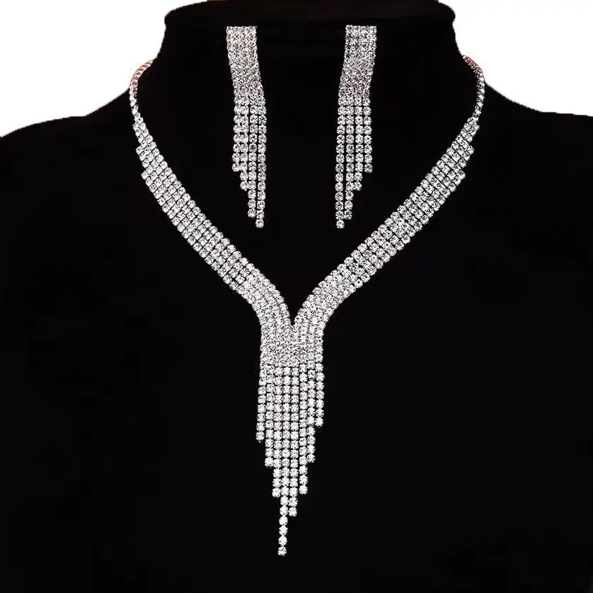Full Diamond Claw Chain Necklace Set For Woman's
