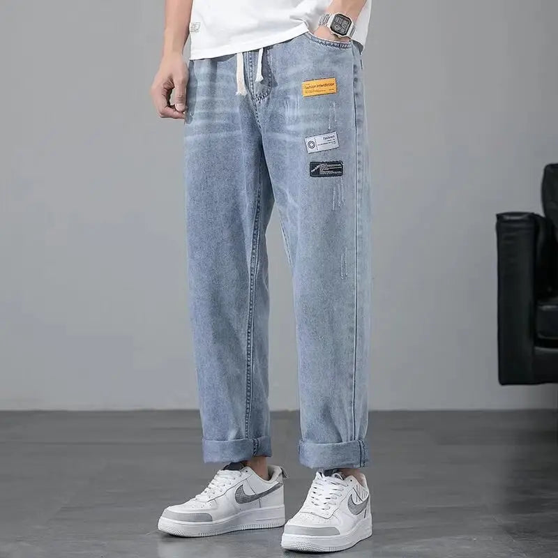 Men’s Korean Style Light Blue Cropped Jeans