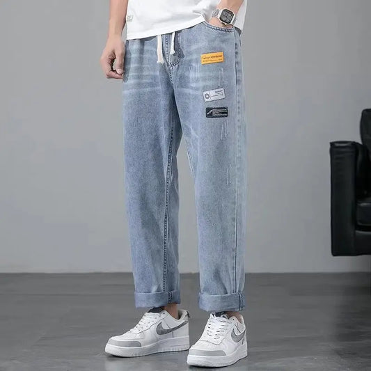 Men’s Korean Style Light Blue Cropped Jeans