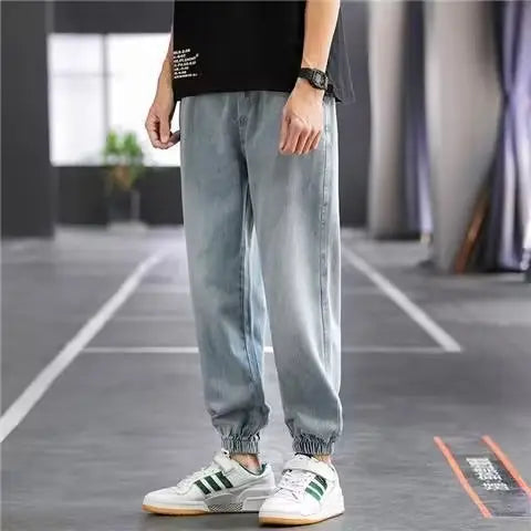 Men’s Korean Style Light Blue Cropped Jeans
