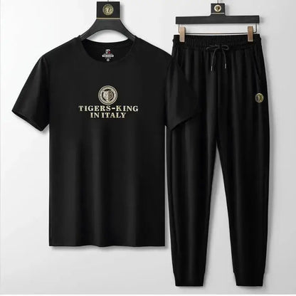 Men’s Ice Silk Casual T-Shirt & Trouser Set