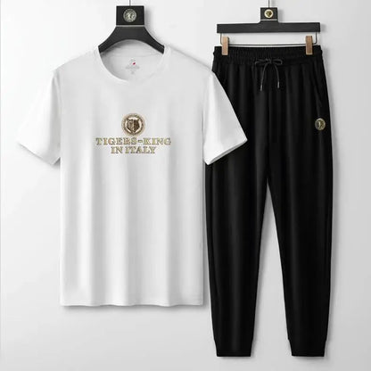 Men’s Ice Silk Casual T-Shirt & Trouser Set