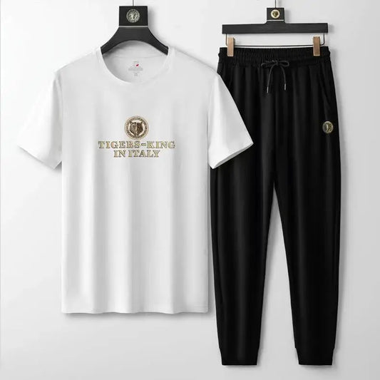 Men’s Ice Silk Casual T-Shirt & Trouser Set