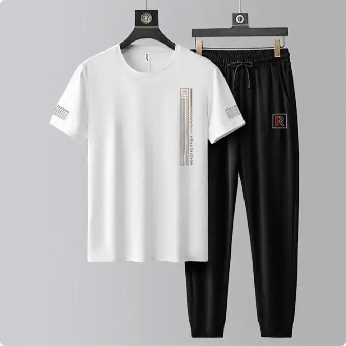 Men’s Ice Silk Casual T-Shirt & Trouser Set