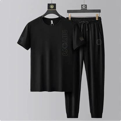 Men’s Ice Silk Casual T-Shirt & Trouser Set