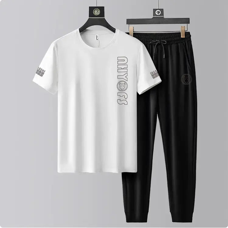 Men’s Ice Silk Casual T-Shirt & Trouser Set