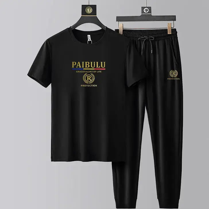 Men’s Ice Silk Casual T-Shirt & Trouser Set