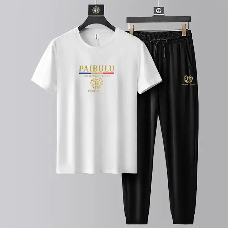 Men’s Ice Silk Casual T-Shirt & Trouser Set