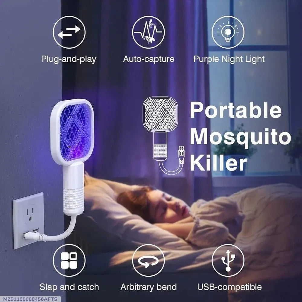 Portable Mosquito Killer Electric Swatter Purple Night Light USB Compatible