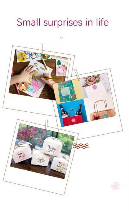 Pack Of 30 Small Kraft Boxes & Thank You Stickers Labels Stamps Round Cartoon