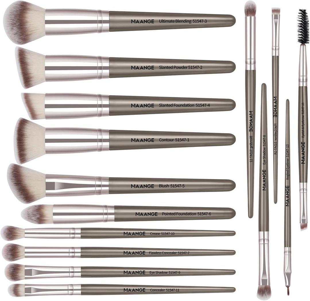 15-pcs ABS Plastic Makeup Brushes Set For Blending & Contouring