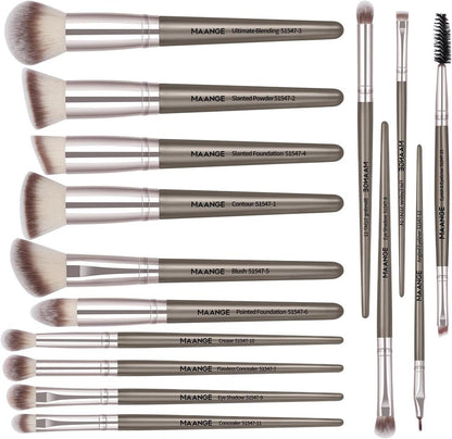 15-pcs ABS Plastic Makeup Brushes Set For Blending & Contouring