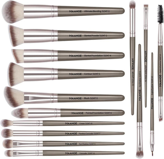 15-pcs ABS Plastic Makeup Brushes Set For Blending & Contouring