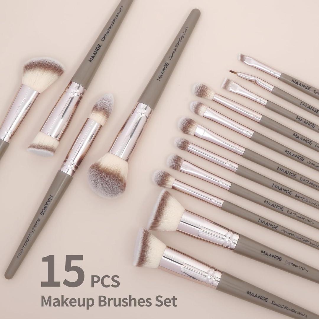 15-pcs ABS Plastic Makeup Brushes Set For Blending & Contouring