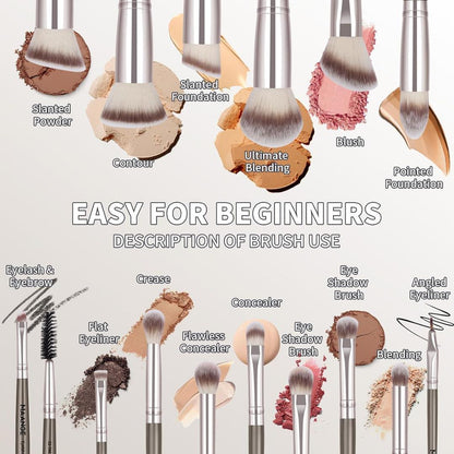 15-pcs ABS Plastic Makeup Brushes Set For Blending & Contouring