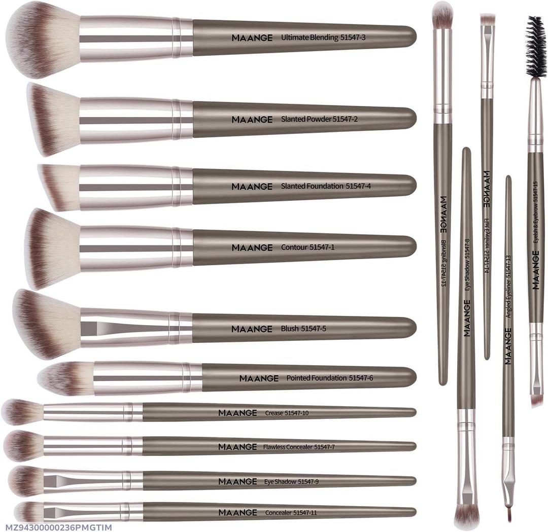15-pcs ABS Plastic Makeup Brushes Set For Blending & Contouring