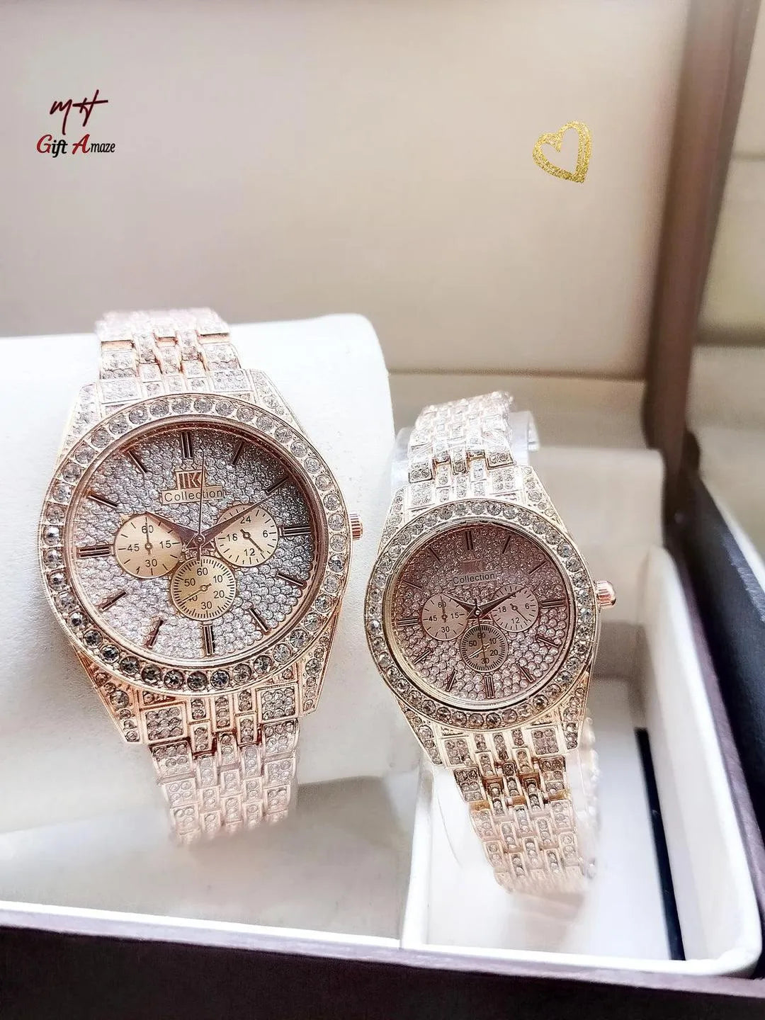 Couple Watches 2pc Crystal Chain Strap