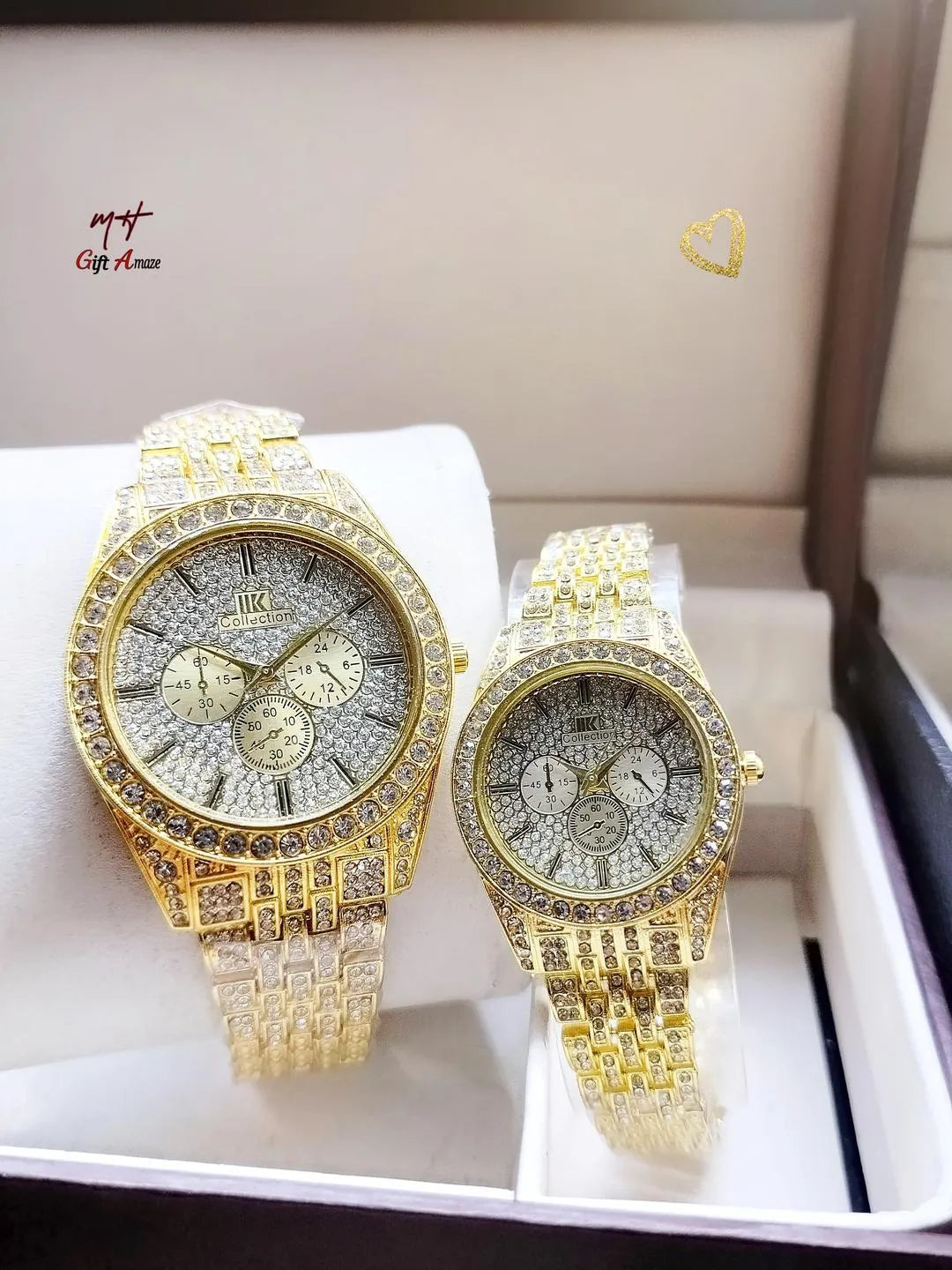Couple Watches 2pc Crystal Chain Strap
