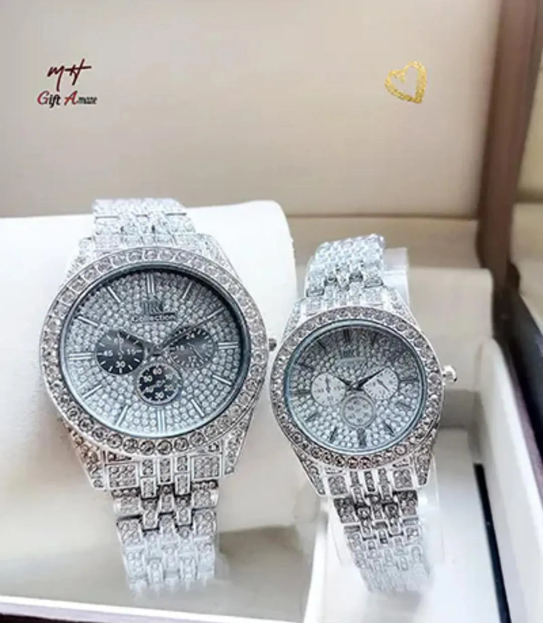 Couple Watches 2pc Crystal Chain Strap