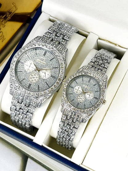 Couple Watches 2pc Crystal Chain Strap