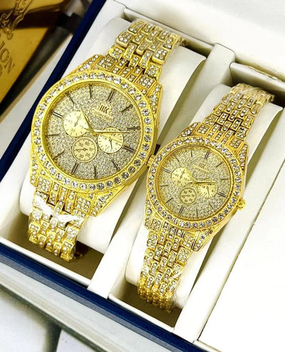 Couple Watches 2pc Crystal Chain Strap