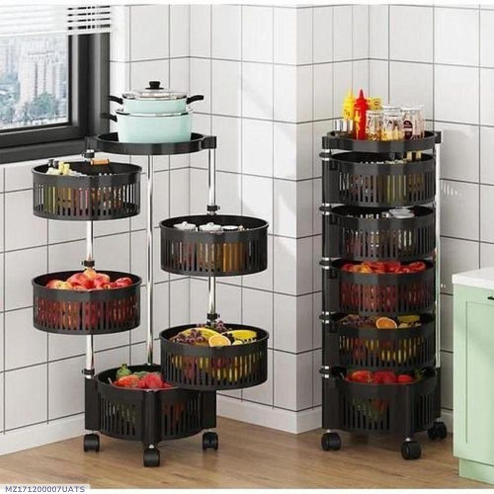5-Tier Rotating Fruit Basket Balck Kitchen Storage