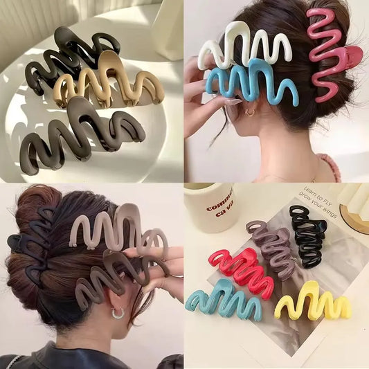 Multicolor Large Wave Hair Clips ABS Plastic 6 Pack