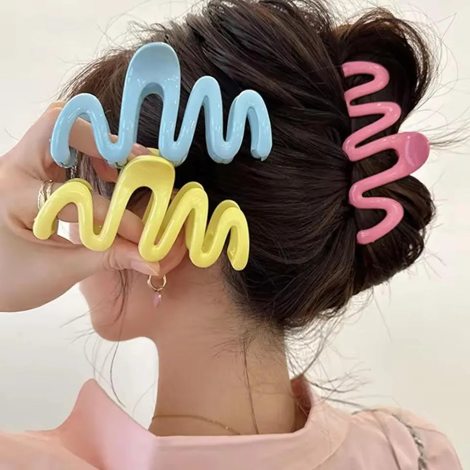 Multicolor Large Wave Hair Clips ABS Plastic 6 Pack