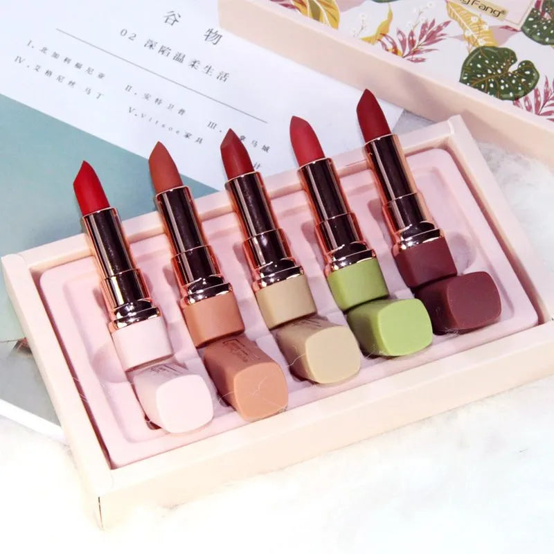 Set Of 5pcs Mate Lipstick Nude Shade Bold Coverage