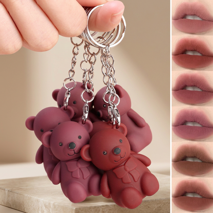 6x Nude Mate Gllosy Lip Set With Bear Key Chain