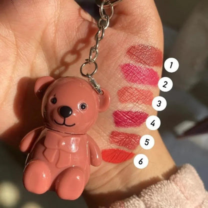 6x Nude Mate Gllosy Lip Set With Bear Key Chain