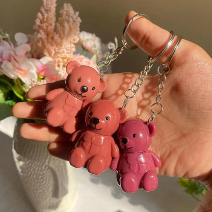 6x Nude Mate Gllosy Lip Set With Bear Key Chain