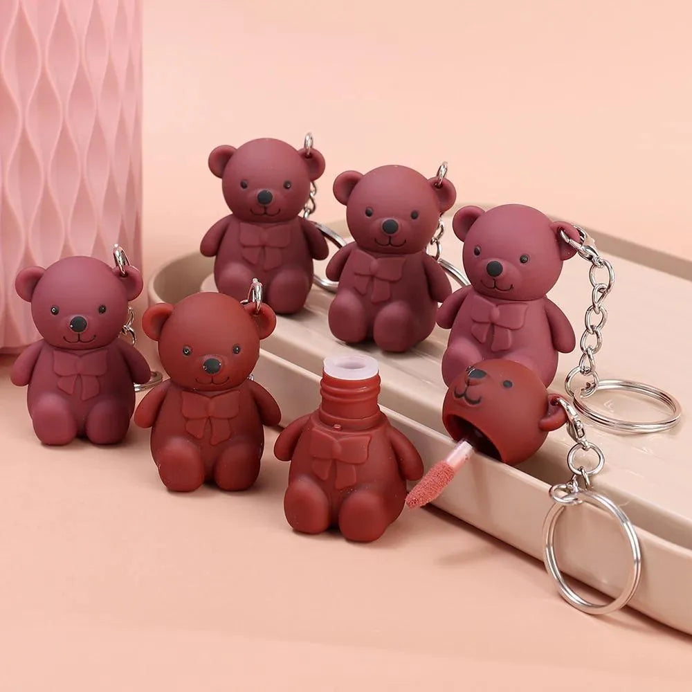6x Nude Mate Gllosy Lip Set With Bear Key Chain