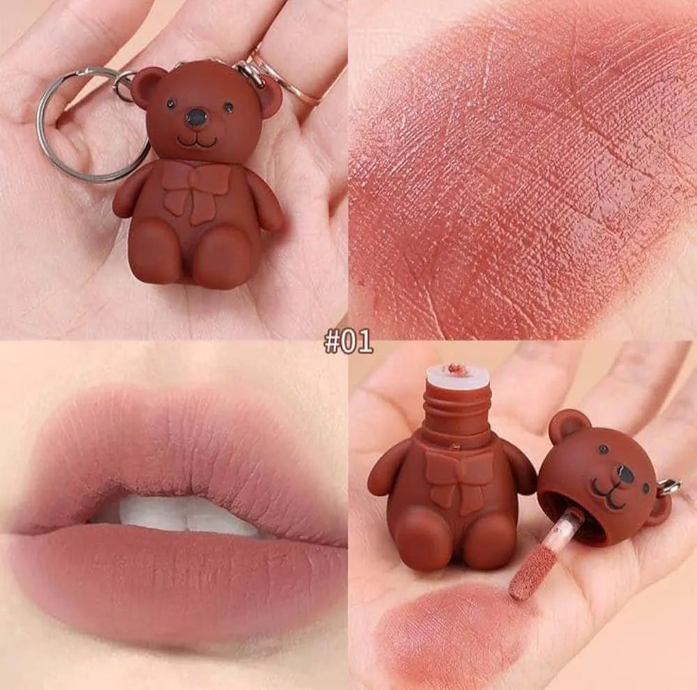 6x Nude Mate Gllosy Lip Set With Bear Key Chain