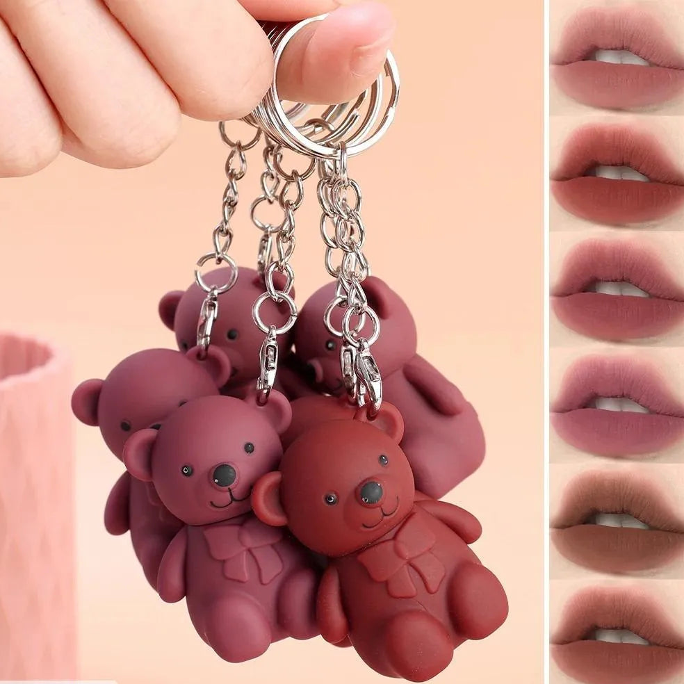 6x Nude Mate Gllosy Lip Set With Bear Key Chain