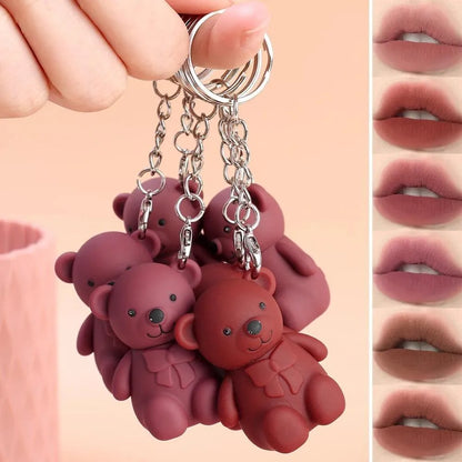 6x Nude Mate Gllosy Lip Set With Bear Key Chain