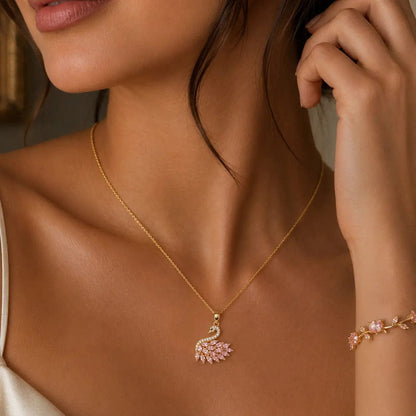Tulip Breclate with swan Zircon Necklace Trending Premium
