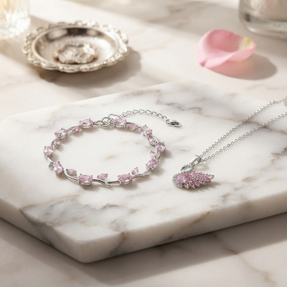 Tulip Breclate with swan Zircon Necklace Trending Premium