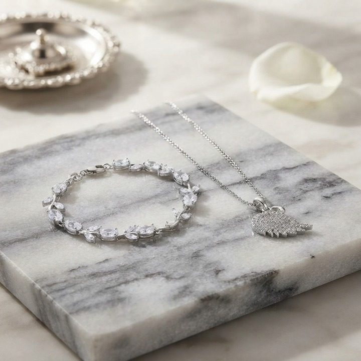 Tulip Breclate with swan Zircon Necklace Trending Premium