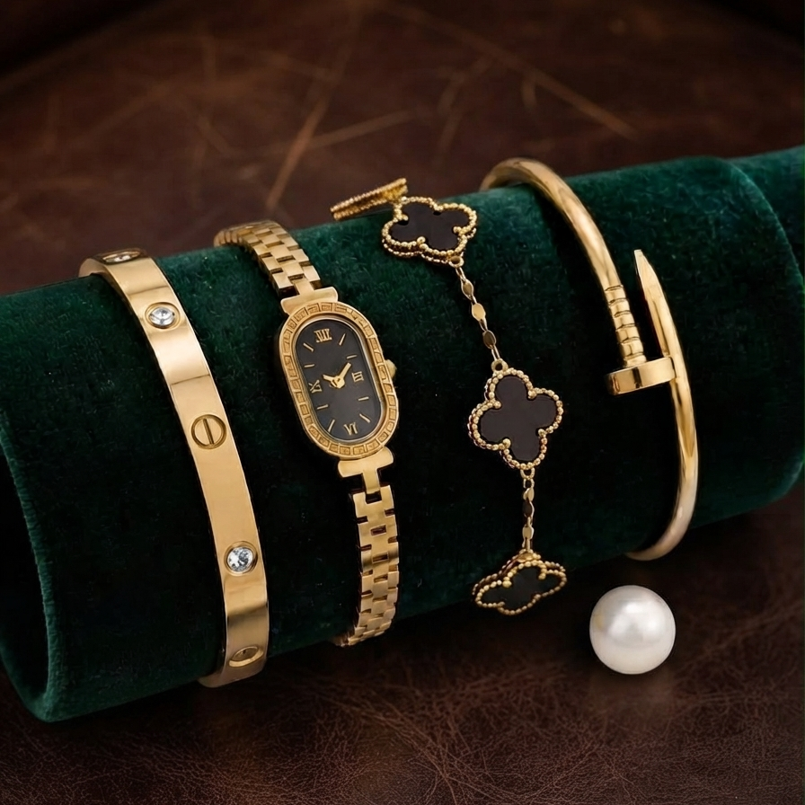 Pack of 4 peices Bracelet and Watch