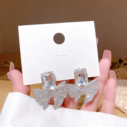 Sparkling Bow Shape Zircon Korean Earrings – Elegant Fashion Jewellery, Stylish Accessory for Women