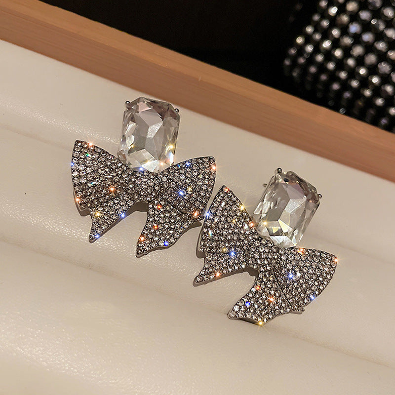 Sparkling Bow Shape Zircon Korean Earrings – Elegant Fashion Jewellery, Stylish Accessory for Women