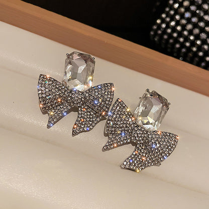 Sparkling Bow Shape Zircon Korean Earrings – Elegant Fashion Jewellery, Stylish Accessory for Women